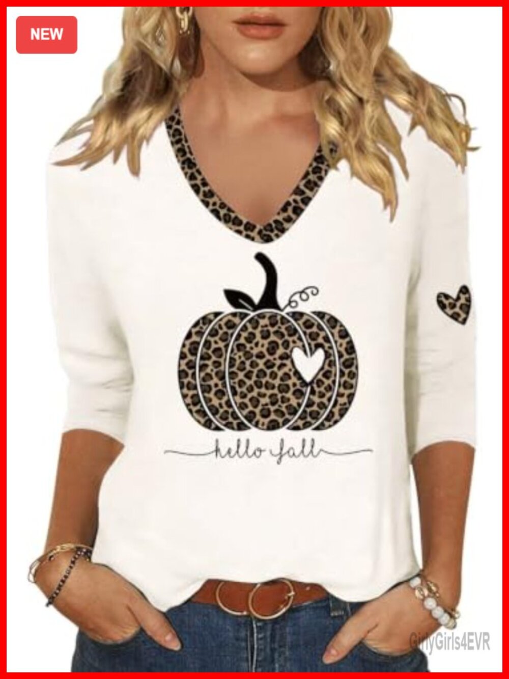 Women's 3/4 Sleeve V Neck Halloween Graphic T-Shirt Casual Fall Top
